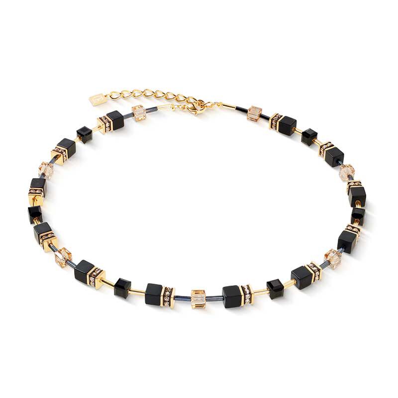 Coeur de Lion GeoCube® Natural Onyx & Gold Necklace image number 0